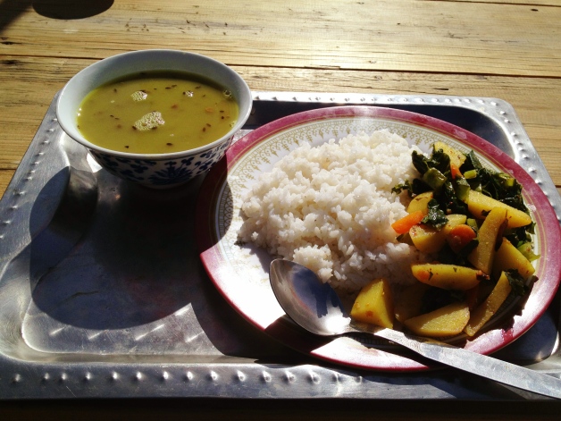 Daal, Baht, and Curried Veg.